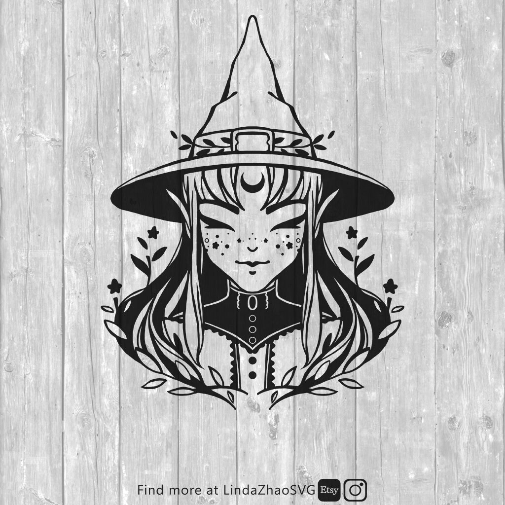 Witch With Moon and Stars SVG - Etsy