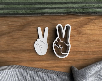 Hand Peace Sign Cookie / Polymer Clay Cutter