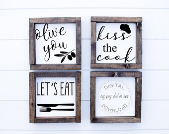 Olive You SVG - Kiss the Cook SVG - Let's Eat SVG - Kitchen Signs svg Bundle