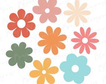 Retro Flowers SVG, Flower Clipart, Daisy Flower Cut File, Digital Download, Cricut, Silhouette Cut File