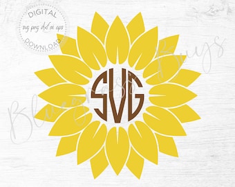 Sunflower Frame SVG, Monogram Frame, Sunflower Clipart, Digital Download, Cricut, Silhouette Cut File