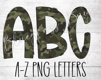 A-Z Camo Doodle Letters - PNG Doodle Alphabet - Sublimation Letters