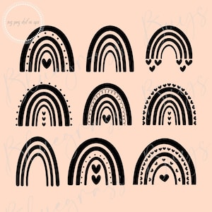 Boho Rainbow SVG, Rainbow Clipart Png, Lindo Arco Iris, Descarga Digital, Cricut, Archivo de Corte de Silueta