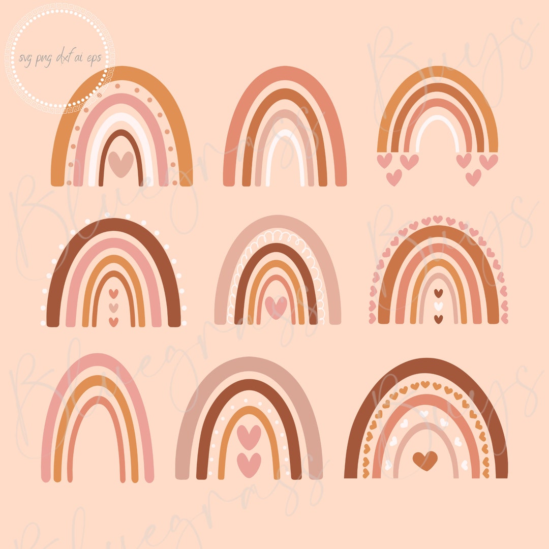 Boho Rainbow Svg, Rainbow Clipart, Rainbow With Heart Cut File, Digital ...