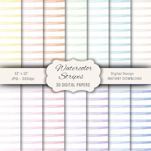 Papier numérique rayures aquarelle, texture aquarelle, papier de scrapbooking imprimable