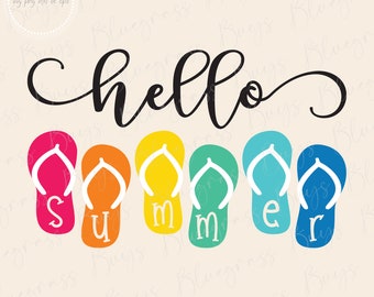 Hello Summer SVG, Welcome Summer SVG, Summer Sign SVG, Hello Summer Flip Flop Svg, Summer Svg, Svg Files For Cricut