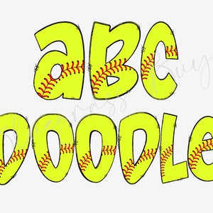 Softball Alphabet Letters PNG Bundle, Alphabet Clipart, Softball Hand Drawn Doodle, Sublimation Alpha Set Designs PNG
