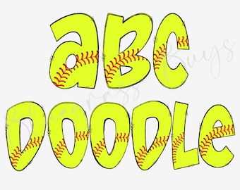 Softball Alphabet Letters PNG Bundle, Alphabet Clipart, Softball Hand Drawn Doodle, Sublimation Alpha Set Designs PNG