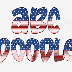 Patriotic Alphabet Doodle Letters - USA PNG Doodle Alphabet - Sublimation Letters