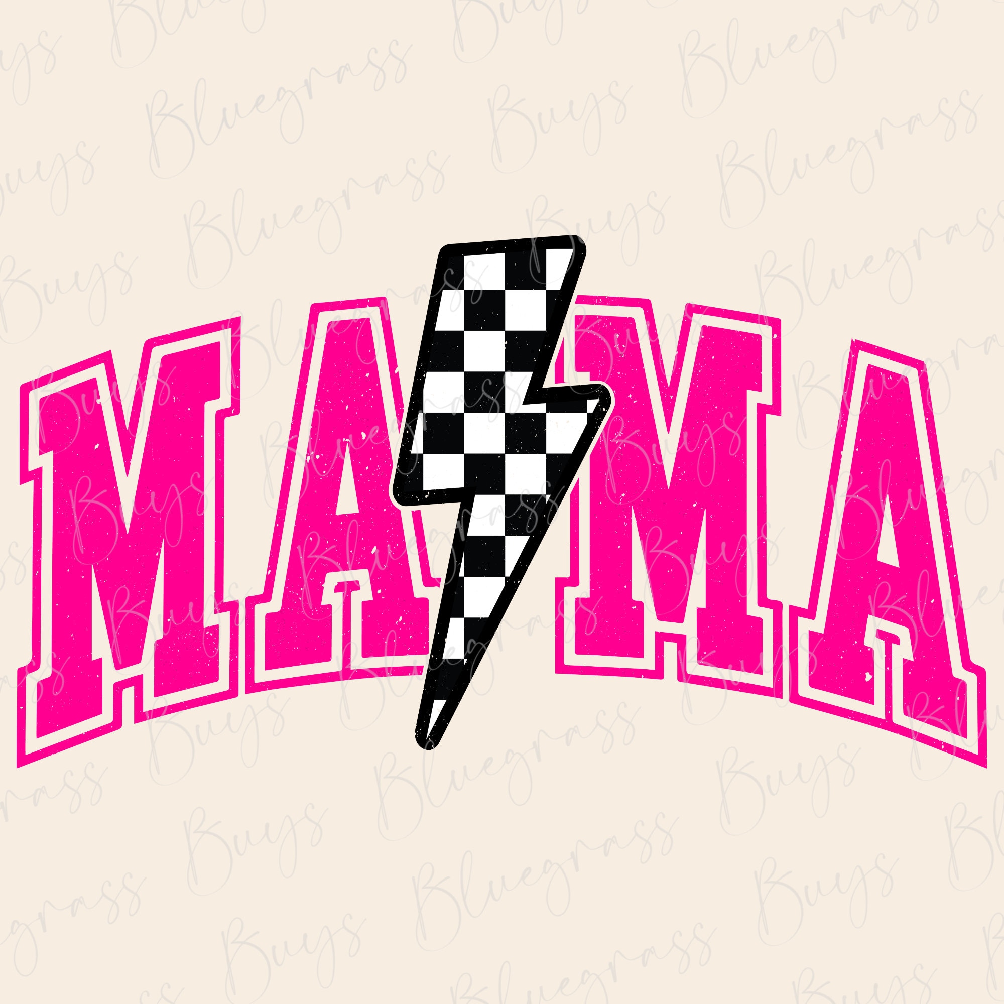 mama⭐︎ Mama Lightning Bolt Checkered PNG, Retro Checkered Mama PNG
