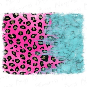 Pink Leopard and Turquoise Background PNG, Cheetah Background Sublimation, Grunge Backsplash