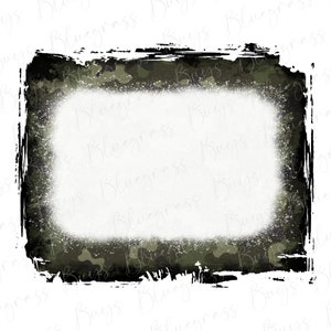 May include: A black and white grunge frame with a green camouflage pattern inside. The frame has a white background.