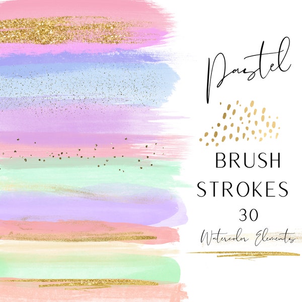 Pastel Watercolor Brush Strokes - Watercolor Clipart - Paint Stroke Elements