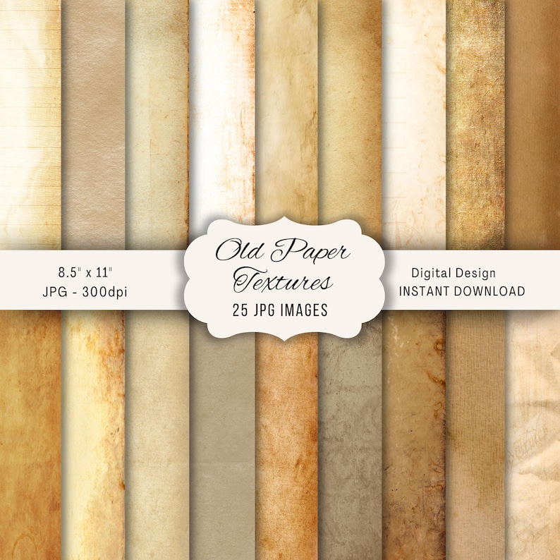 K&ouml;nnte beinhalten: Eine Sammlung von 25 digitalen JPG-Bildern mit alten Papierstrukturen. Die Bilder sind 21,59 cm x 27,94 cm gro&szlig; und haben eine Aufl&ouml;sung von 300 dpi. Sofortiger Download.