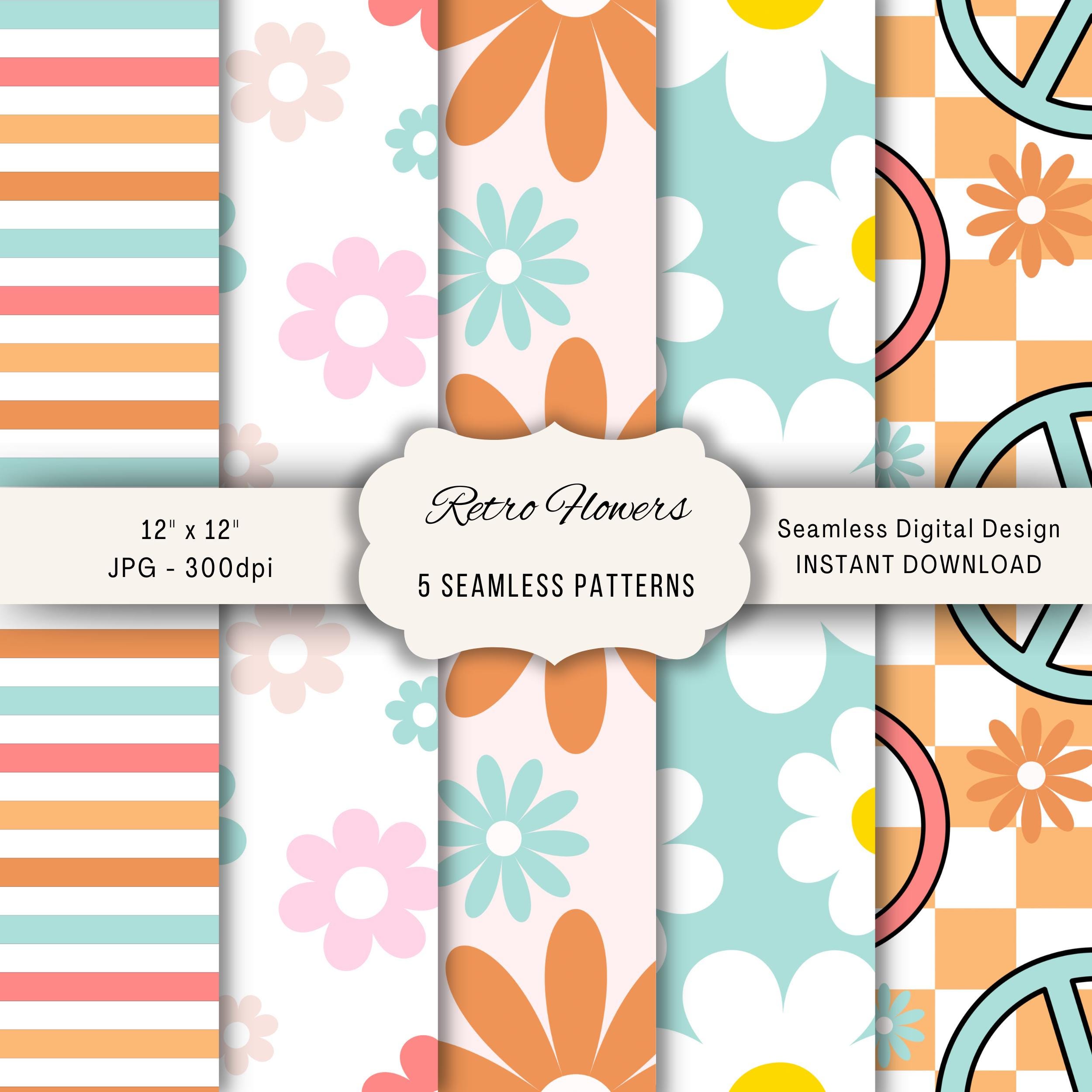 Retro Flower Seamless Pattern, Groovy Repeating Pattern - Etsy