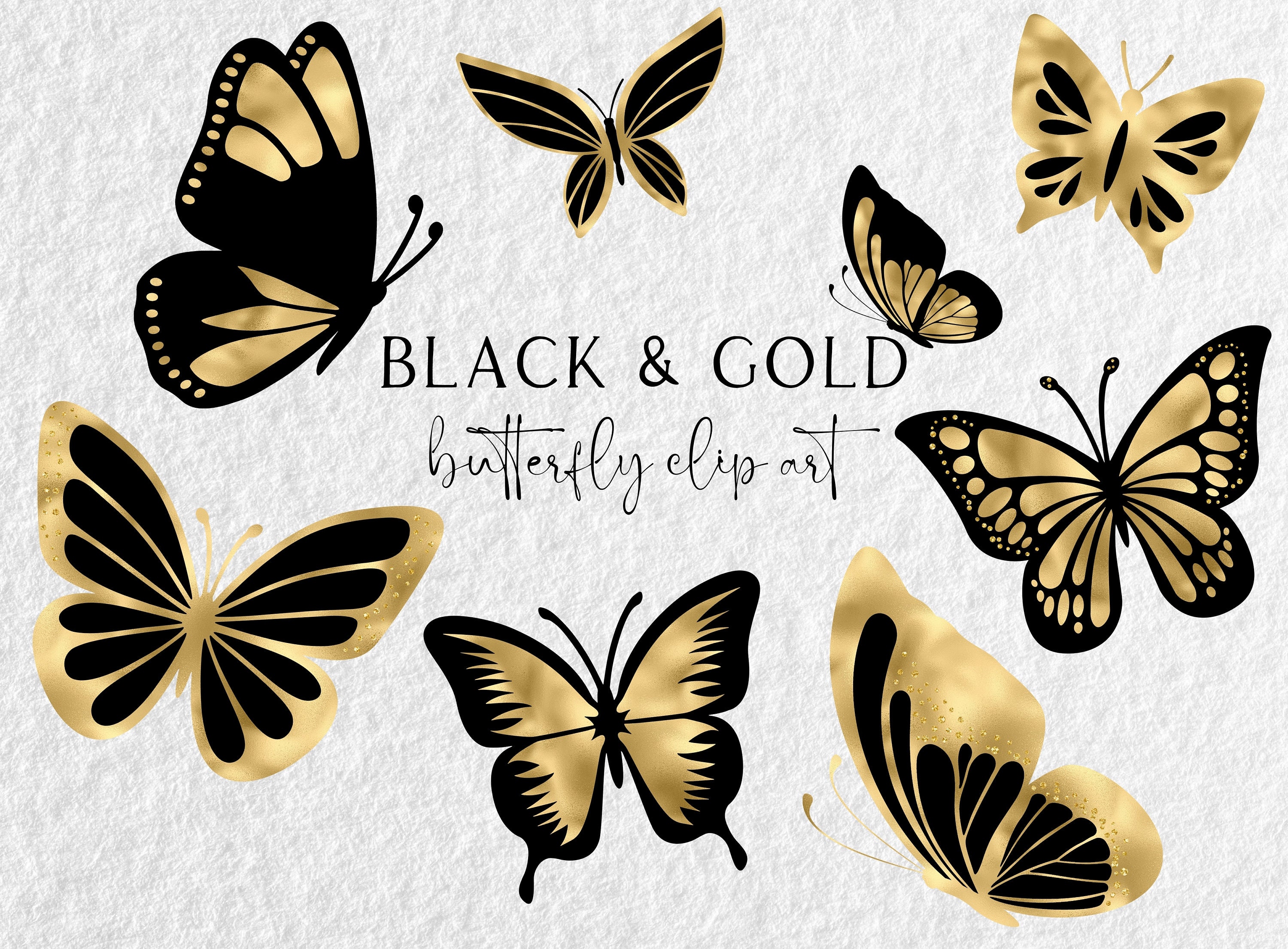 Black and Gold Butterfly Clipart Gold Butterflies PNG Etsy