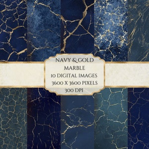 Navy Blue & Gold Marble Digital Paper, Gold Marble Stone, Printable Scrapbook Paper