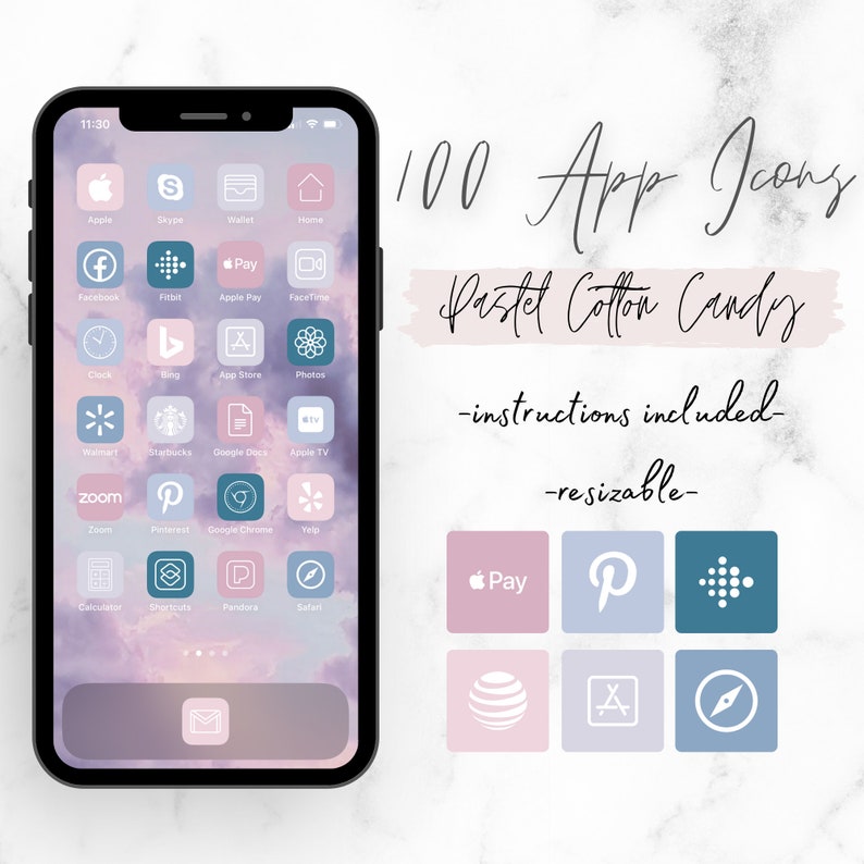 IOS14 Icon Pack 100 App Icons Aesthetic iPhone iOS14 App Icons Pastel Cotton Candy App Icons