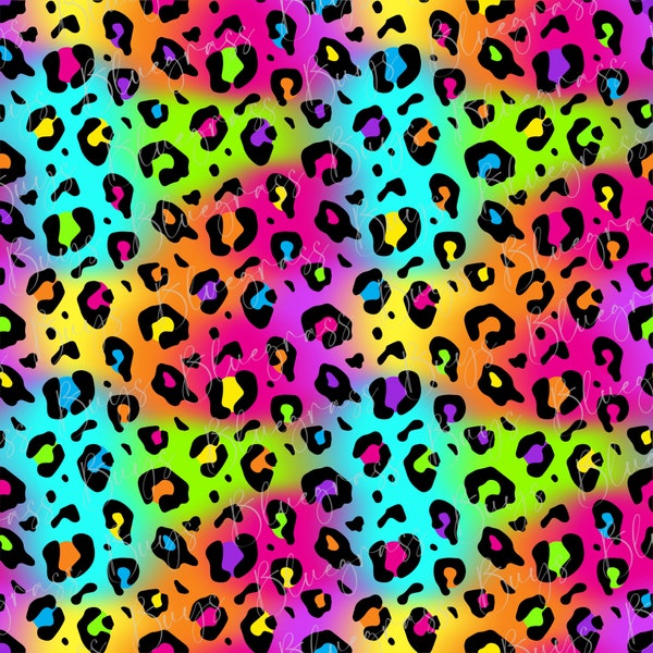 Rainbow Leopard Seamless Pattern, Neon Pattern Background