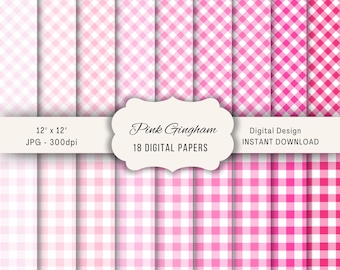 Pink Gingham Seamless Pattern, Pink and White Backgrounds, Printable Digital Paper, Gingham Pattern, Backgrounds, Checkered Digital Paper