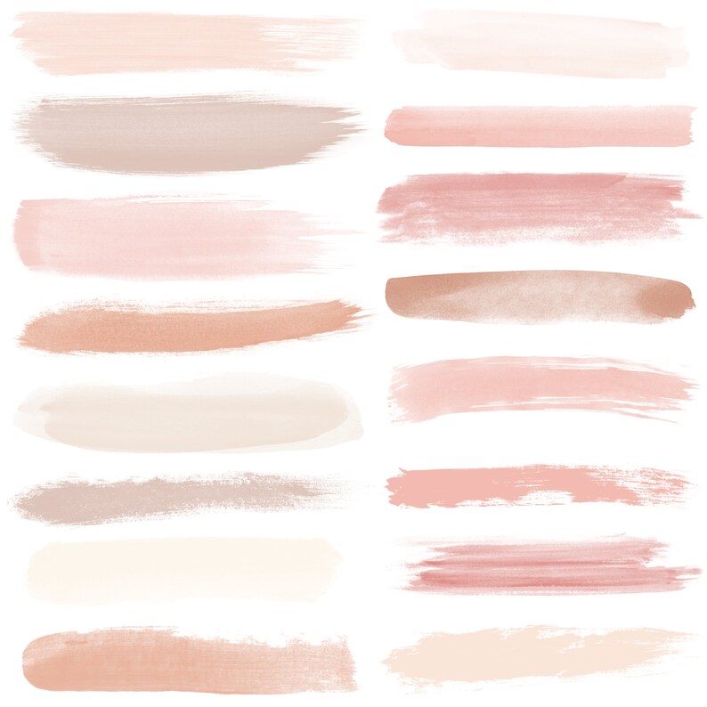 May include: A set of 12 watercolour brushstrokes in various shades of pink, beige, and brown. The brushstrokes are horizontal and vary in width and length.