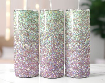Pastel Glitter Sequins Skinny Tumbler Wrap - 20oz Straight & Tapered Wrap Design - Tumbler PNG Sublimation