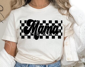 Mamá a cuadros retro SVG, diseño de camiseta de mamá, archivo de corte de mamá retro, descarga digital, Cricut, archivo de corte de silueta