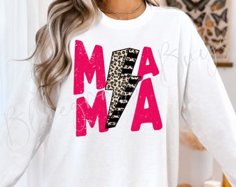 Mama Grunge Leopard Lightning Bolt PNG - Mama Lightning Bolt Sublimation