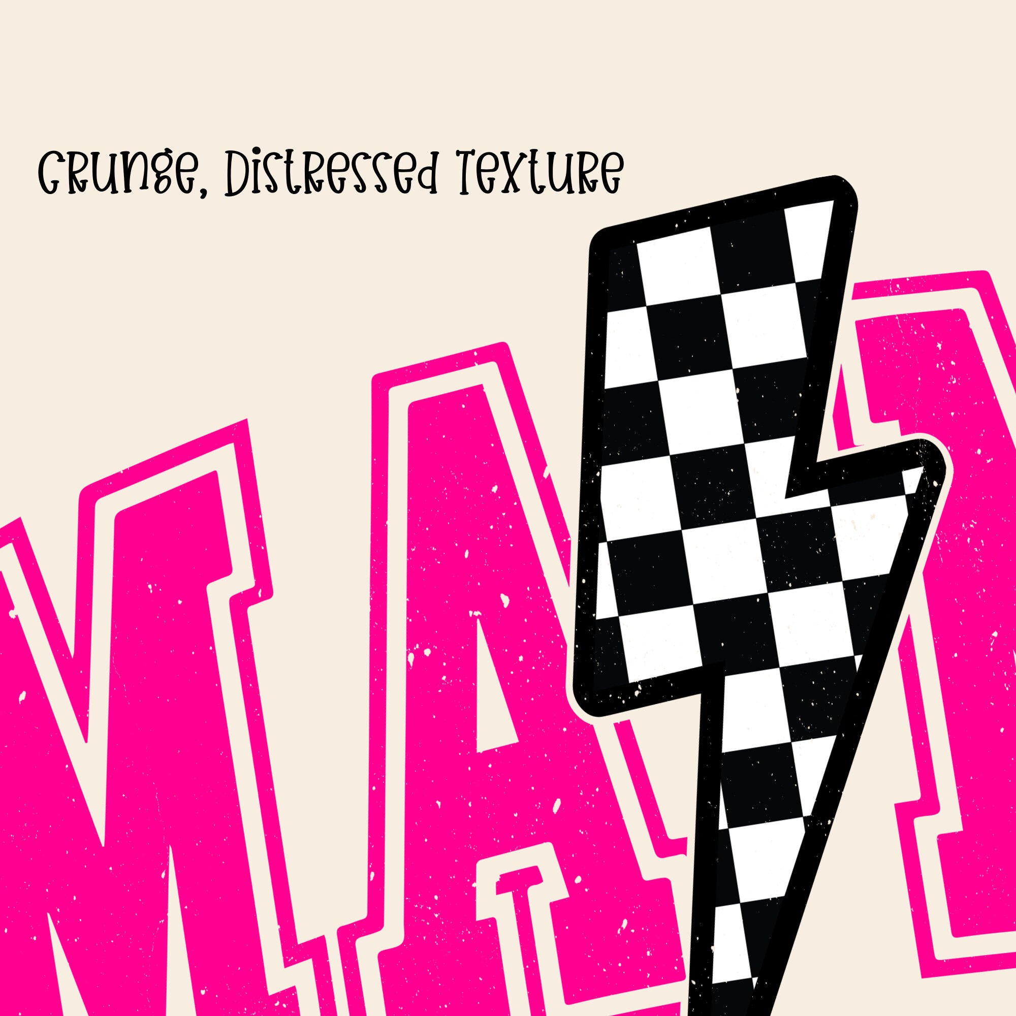 mama⭐︎ Mama Lightning Bolt Checkered PNG, Retro Checkered Mama PNG