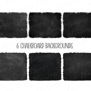 May include: Six black chalkboard backgrounds with a white handwritten pattern of the word "Bluegrass" repeated across the surface. The text "6 CHALKBOARD BACKGROUNDS" is written in white at the bottom of the image.