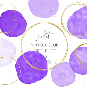 Elementos circulares de acuarela violeta - Clipart de acuarela - Elementos de marco PNG