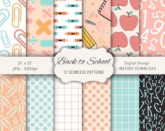 Back to School Seamless Pattern, School Digital Paper, School Background