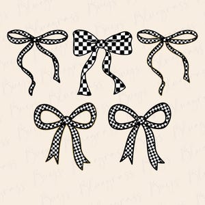 Checkered Bows Png, Black and White Checkered Bow Coquette PNG, Preppy Bow Clip Art