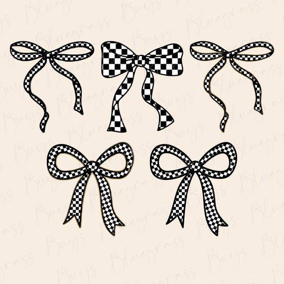 Checkered Bows Png, Black and White Checkered Bow Coquette PNG, Preppy Bow Clip Art