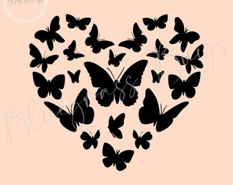 Butterfly Heart SVG, Flying Butterfly Silhouette, Butterfly Cut File, Digital Download, Cricut, Silhouette Cut File