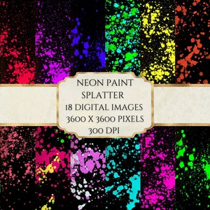 Neon verf splatter digitaal papier, neon splatter, verf splatter papier, afdrukbaar scrapbookpapier