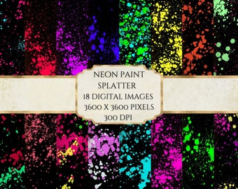 Neon Paint Splatter Digital Paper, Neon Splatter, Paint Splatter Paper, Printable Scrapbook Paper