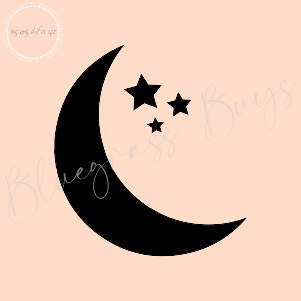 Moon and Stars SVG, Moon Clipart Png, Stars Cut File, Digital Download, Cricut, Silhouette Cut File