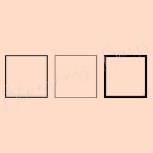 May include: Three black square frames, each with a different size. The frames are on a light peach background.