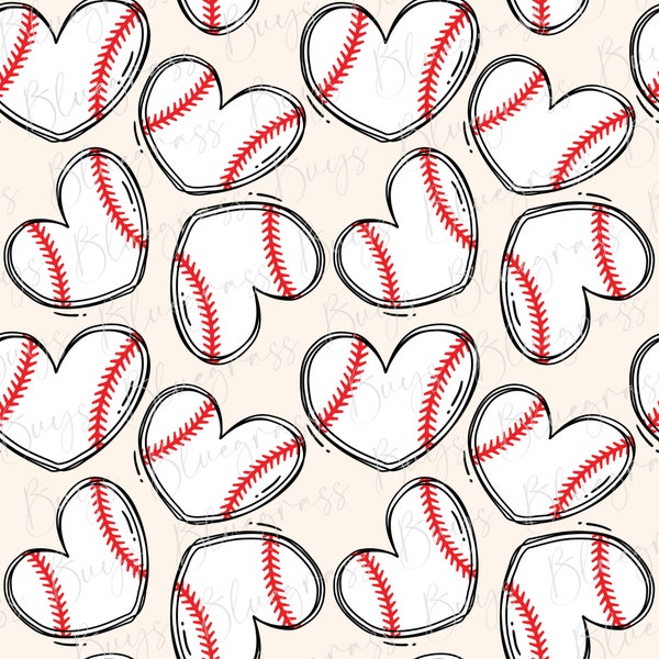 Baseball Seamless Pattern, Baseball Hearts Repeating Pattern, Sports Pattern