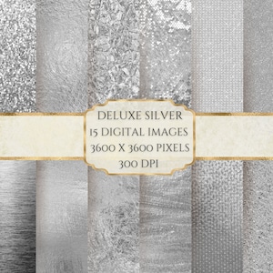 Zilver digitaal papier, metallic textuur, glittertextuurpapier, afdrukbaar scrapbookpapier