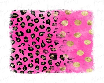 Leopardo rosa y fondo dorado PNG, sublimación de fondo de guepardo, protector contra salpicaduras grunge