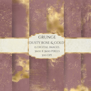 Grunge Dusty Rose and Gold Paper, Distressed Texture, Worn Texture Paper, Printable Scrapbook Paper