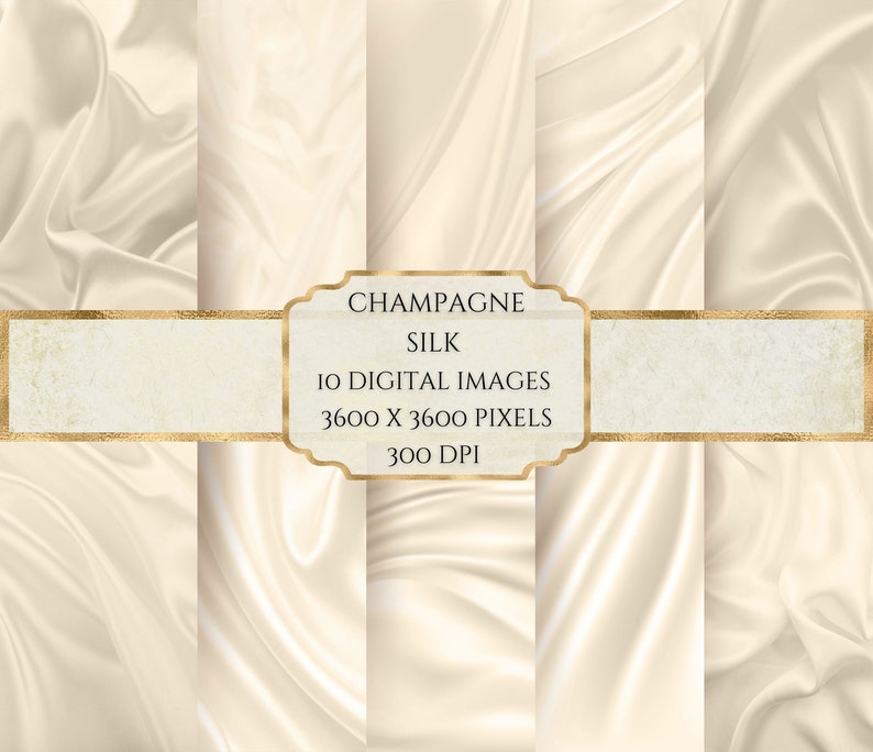 Puede incluir: Diez im&aacute;genes digitales de tela de seda color champ&aacute;n con un brillo sutil. Cada imagen es de 3600 x 3600 p&iacute;xeles y 300 DPI.