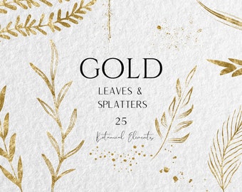 Gold Leaves PNG, Gold Botanical Elements, Leaf Clipart