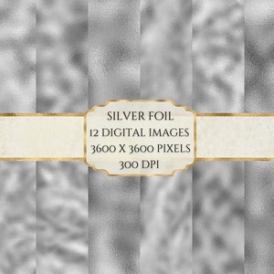 Silver Foil Digital Paper, Metallic Texture, Foil Texture Paper, Printable Scrapbook Paper
