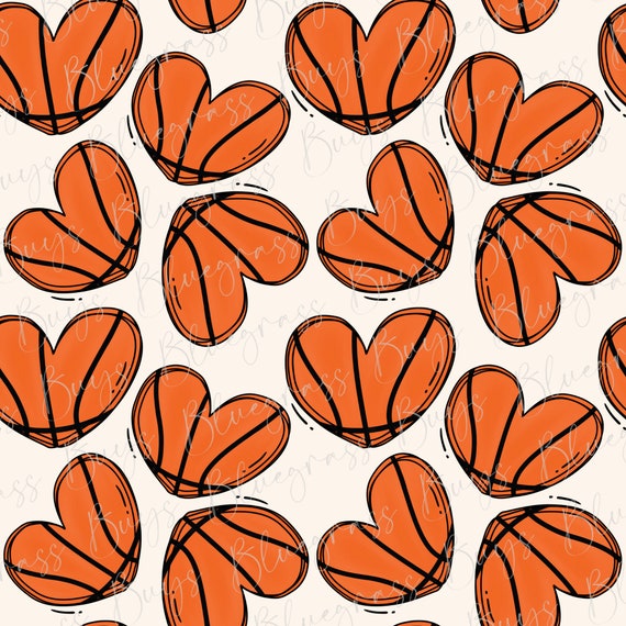 Basketball Seamless Pattern, Basketball Hearts Repeating Pattern, Sports Pattern