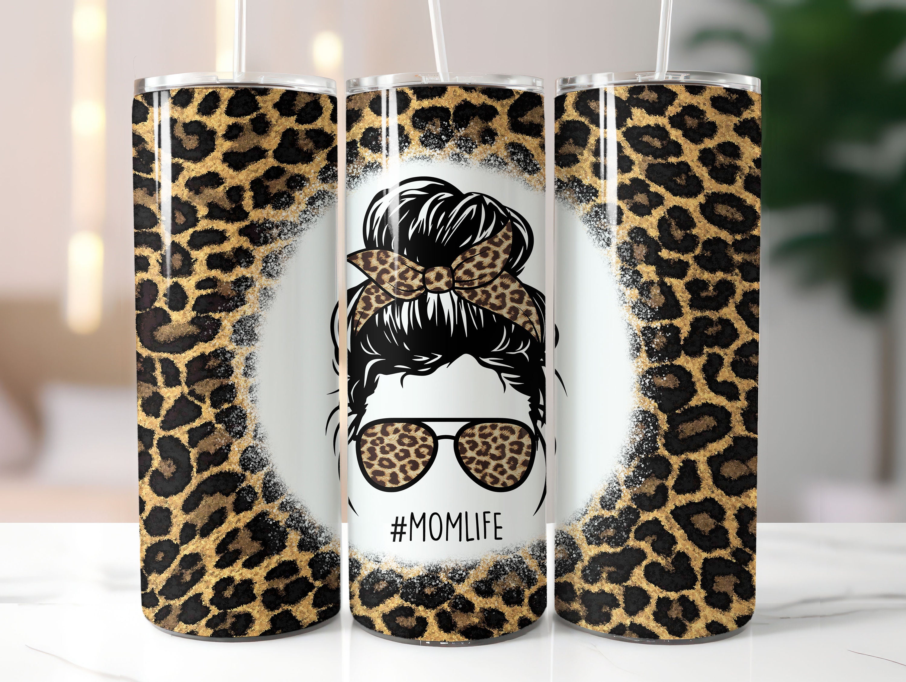 Mom Life Leopard Skinny Tumbler Wrap, 20oz Straight & Tapered Wrap ...