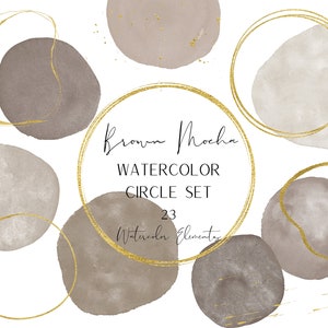 Brown Mocha Watercolor Circle Elements - Watercolor Clipart - Frame Elements PNG