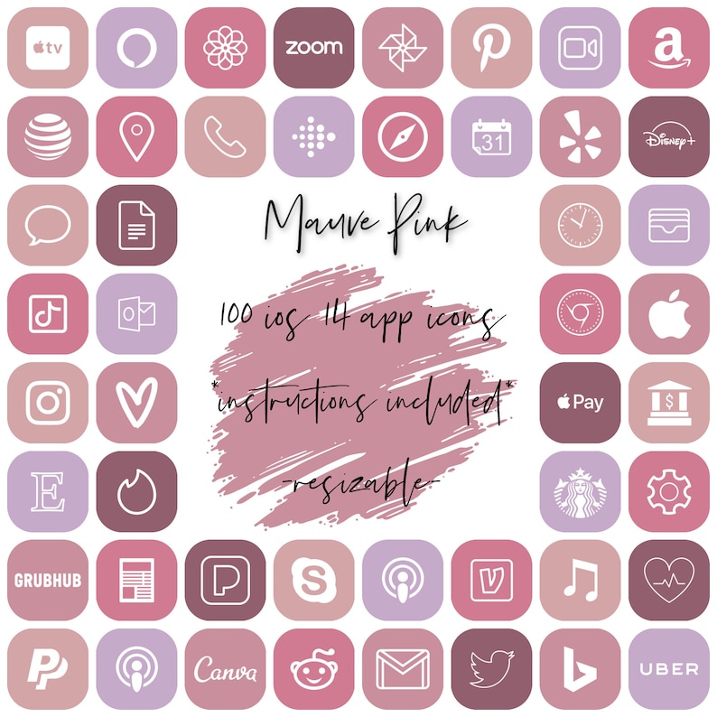 100 App Icons Mauve Pink Aesthetic iPhone iOS14 App Icons